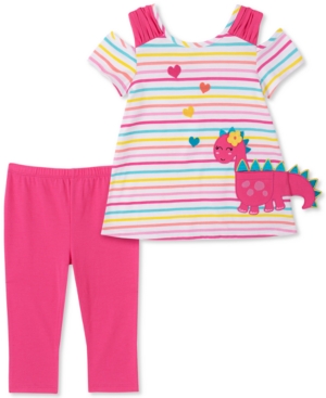 Kids Headquarters Baby Girls 2-Pc Stripe Dinosaur Top & Leggings Set