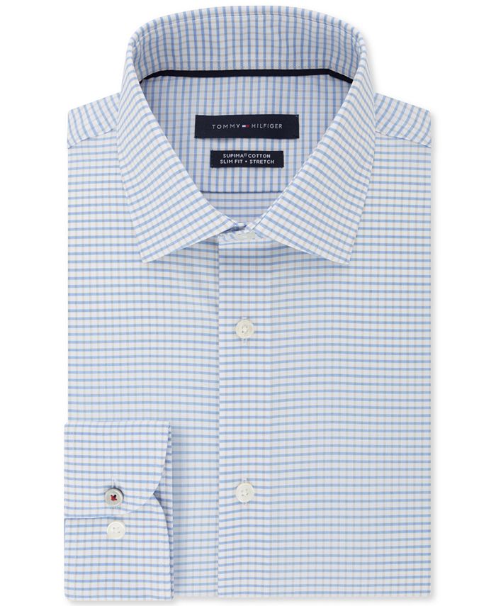Tommy Hilfiger Men's Slim-Fit Non-Iron Performance Stretch Check Dress Shirt Red Size 17-36-37