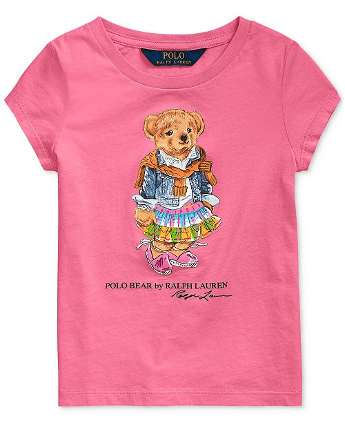 Polo Ralph Lauren Little Girls Madras Bear Cotton Jersey T Shirt