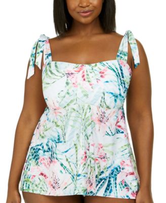 Becca ETC - Trendy Plus Size Lush Lagoon Tie-Strap Tankini Top