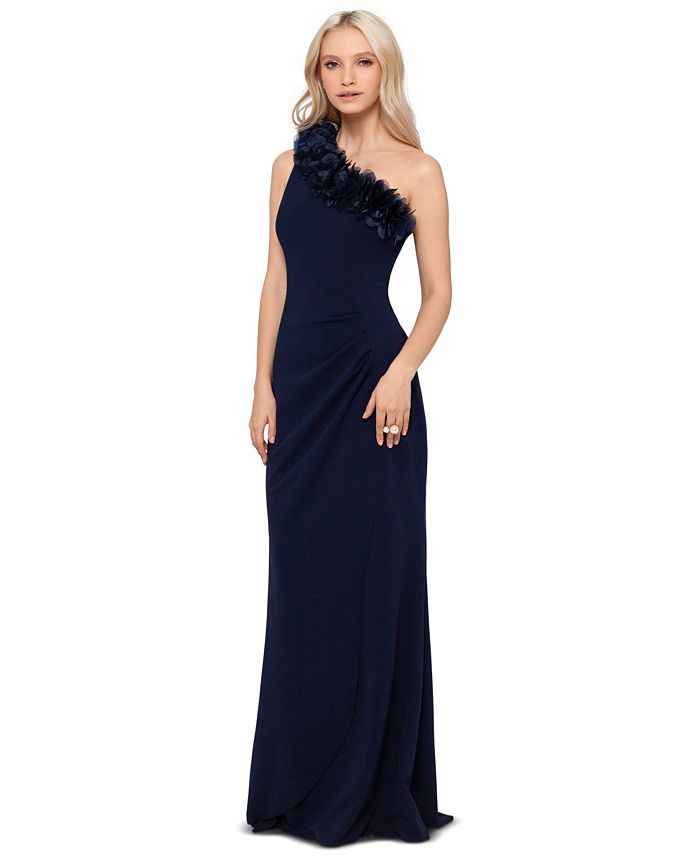 XSCAPE Petite Floral-Appliqué One-Shoulder Gown & Reviews - Dresses ...