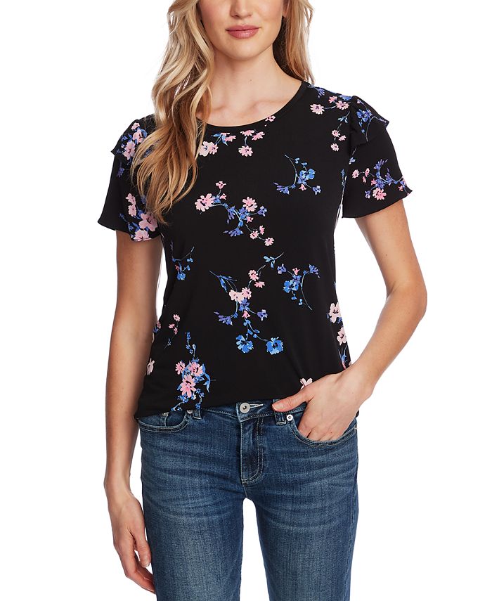 CeCe Ruffled Floral-Print T-Shirt - Macy's