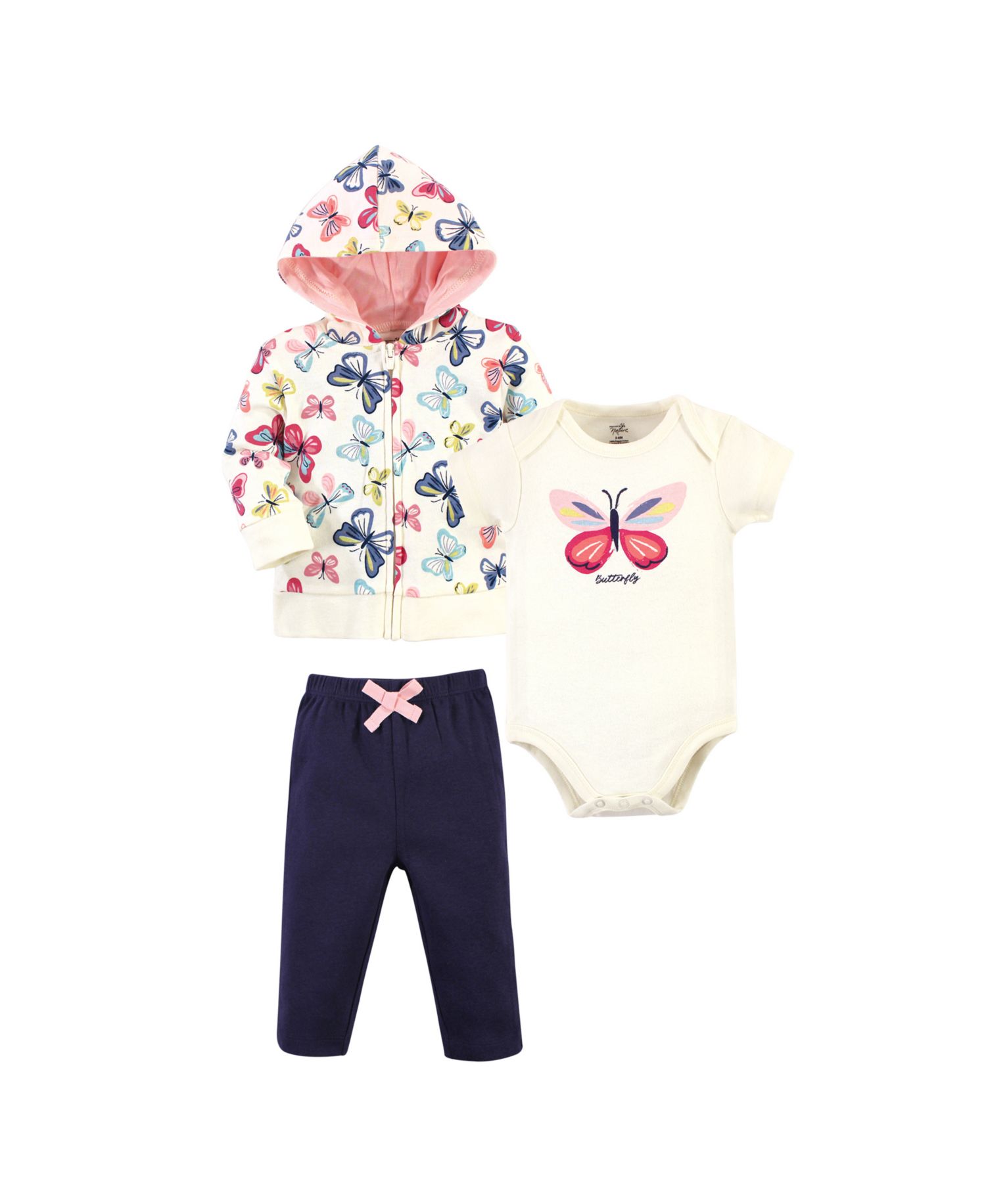 Baby Girls Natural Cotton Hoodie, Bodysuit or Tee Top, and Pant