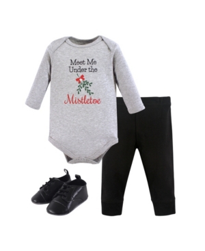 Little Treasure Baby Girls and Boys Mistletoe Bodysuit Pant and Shoe Set Pack of 3