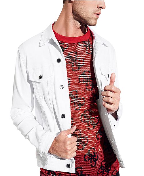 Guess Men S Optic White Denim Jacket Reviews Coats
