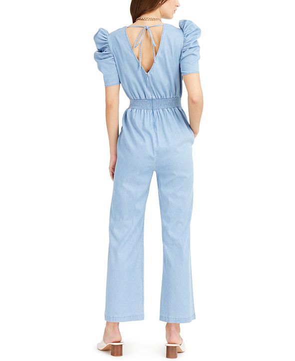Bar III PuffShoulder Denim Jumpsuit, Created for Macy's & Reviews