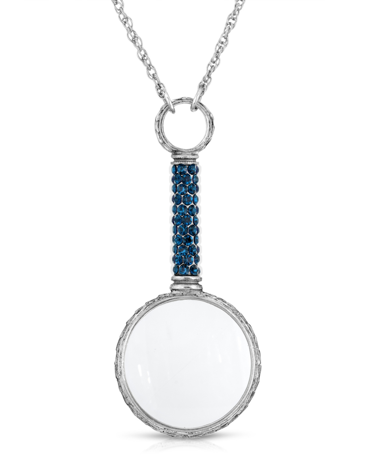 2028 Pewter Crystal Magnifying Glass 30" Necklace In Blue