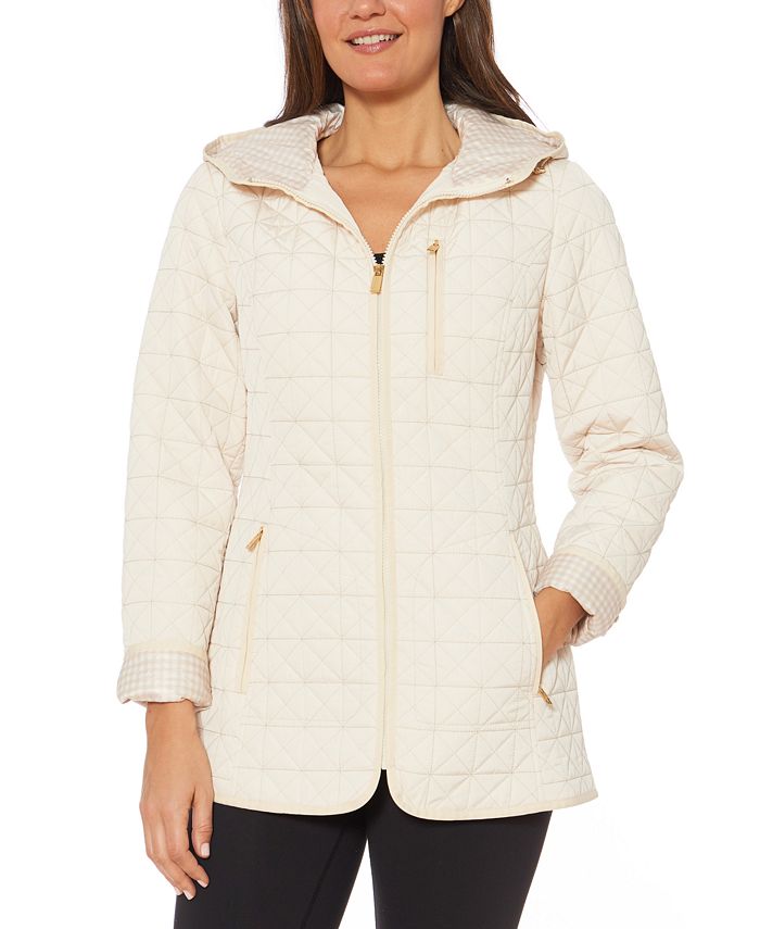 Jones New York Petite Water-Resistant Hooded Quilted Jacket - Macy's