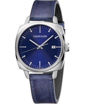 Calvin Klein - Men's Fraternity Blue Leather Strap Watch 39mm