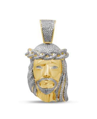 men's christ head pendant in 14k yellow and white gold