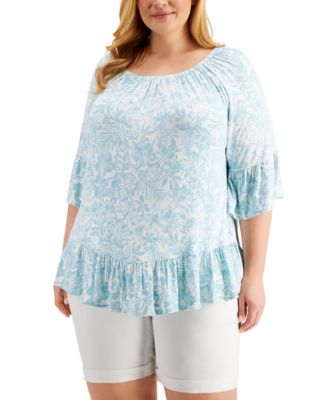 Style & Co - Plus Size Printed Off-The-Shoulder Top