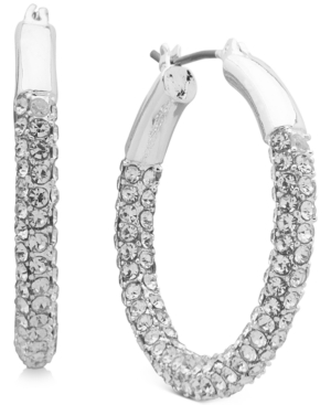 image of Anne Klein Silver-Tone Medium Crystal Pave Hoop Earrings, 1.1
