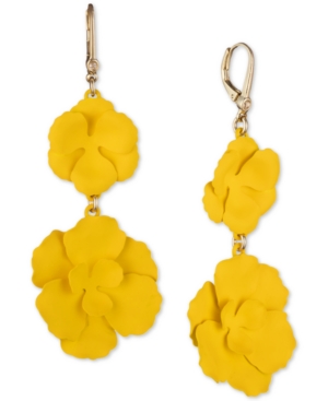image of Dkny Two-Tone Flower Double Drop Earrings