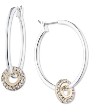 image of Dkny Two-Tone Crystal Charm Hoop Earrings