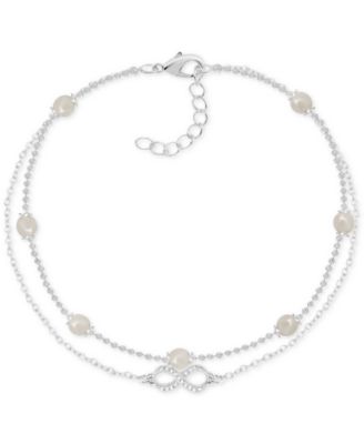 And Now This - Cubic Zirconia Infinity Double Row Ankle Bracelet in Fine Silver-Plate