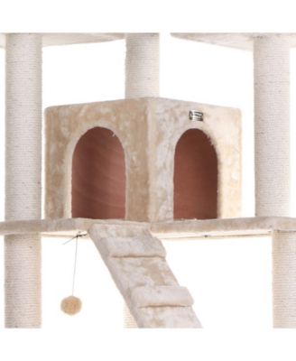 74" Multi-Level Real Wood Cat Tree Large Cat Play Furniture With ScratchhIng Posts, Large Platform, A7401 Beige