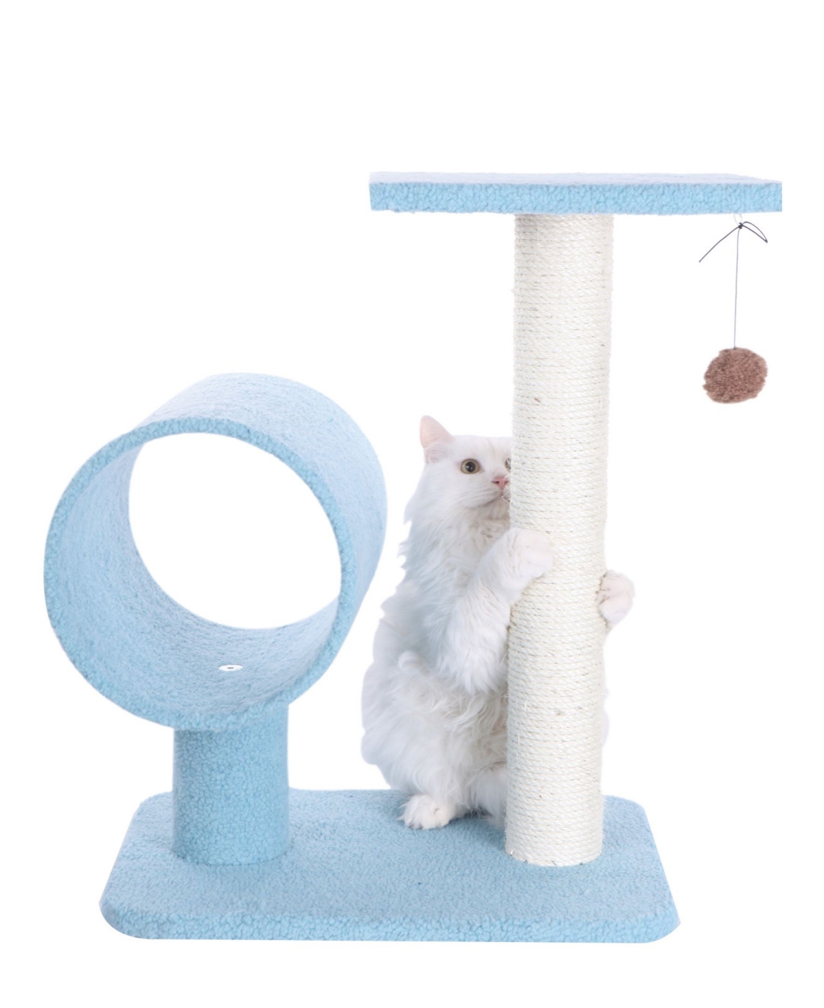25" Real Wood Cat Tree With Scratcher And Tunnel For Privacy - Sky Blue