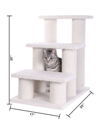 3 Step Real Wood Cat Step Stairs Ramp, 25" Height Dogs Climber And Kitten Steps B3001