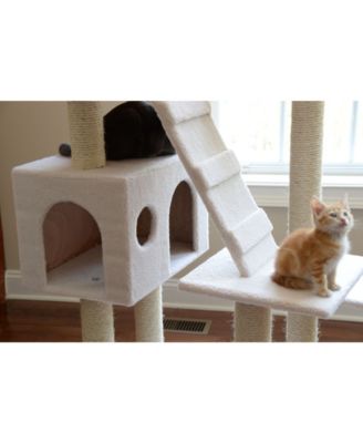 B7701 Classic Real Wood Cat Tree In Ivory, Jackson Galaxy Approved, Multi Levels With Ramp, Three Perches, Two Condos