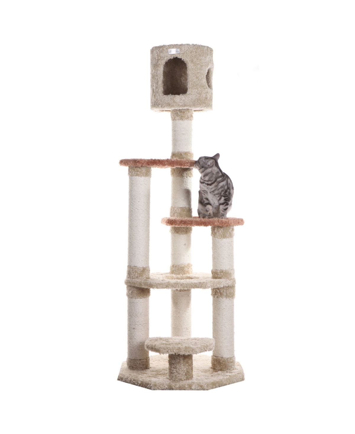 Real Wood Cat Climber, Cat Jungle Tree With Sisal Carpet Platforms - Khaki