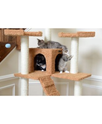 74" Multi-Level Real Wood Cat Tree with ScratchhIng Posts, Large Platform, and Sisal Scratching Posts in Ochre Brown