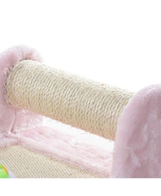 Rolling Real Wood Cat Scratcher Toy with Sisal Scratching Board for Training - Pink