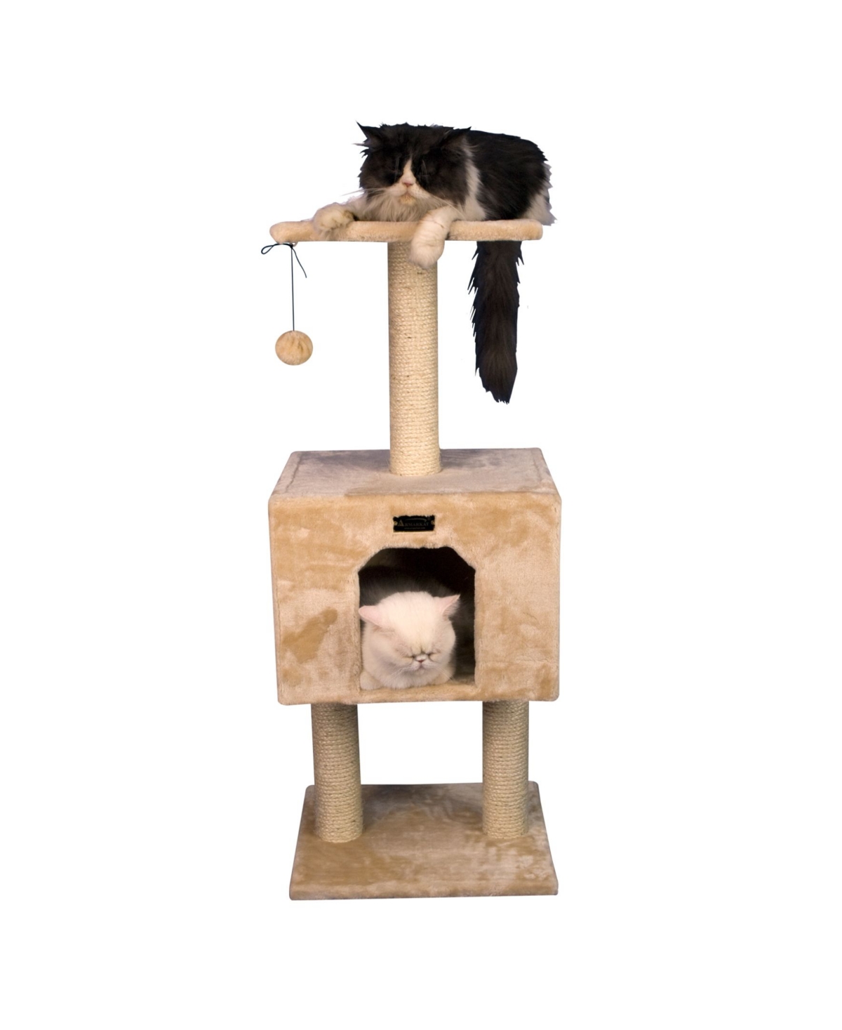 Real Wood Cat Tree With Condo And Scratch Post - Beige