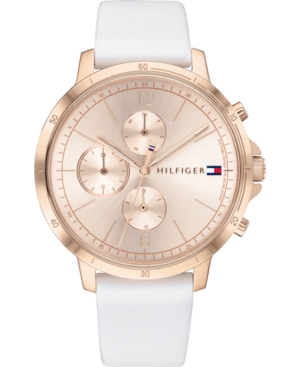 image of Tommy Hilfiger Women-s Chronograph White Leather Strap Watch 38mm