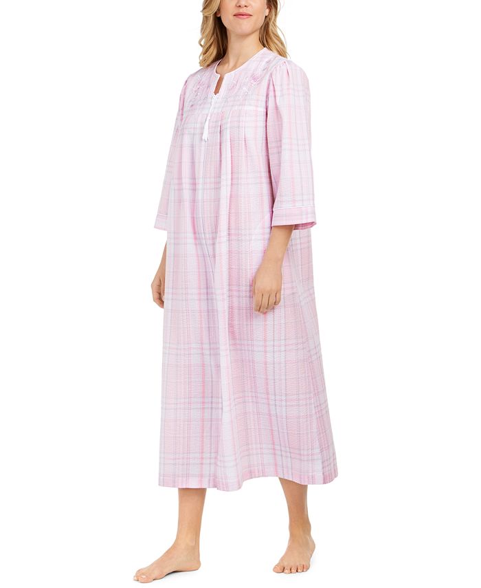 Miss Elaine Embroidered Zip Front Seersucker Long Robe Macy's