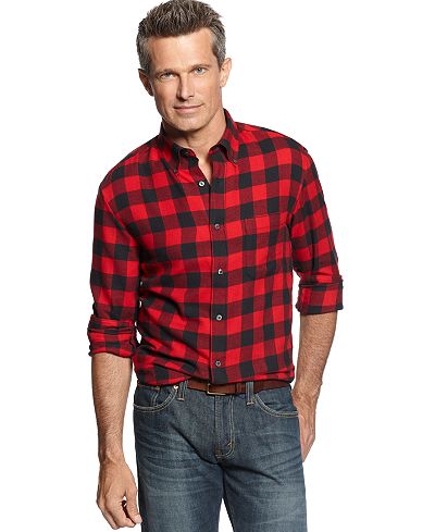 John Ashford Men's Big and Tall Long Sleeve Buffalo Check Flannel Shirt