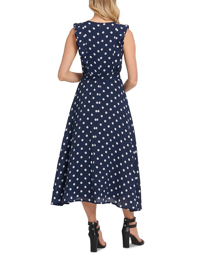 DKNY Belted Polka Dot Midi Dress Macy's