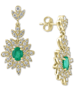 image of Effy Emerald (7/8 ct.t.w.) & Diamond (7/8 ct. t.w.) Statement Earrings in 14k Gold