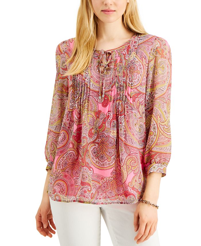 Tommy Hilfiger - Pintucked Floral-Print Blouson Top