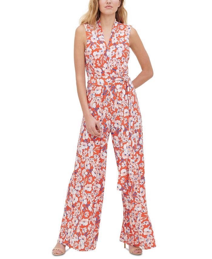 Tommy Hilfiger Floral-Print Belted Jumpsuit - Macy's