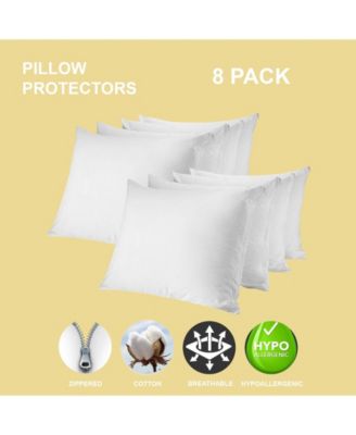 Circles Home 100% Cotton Breathable Pillow Protector with Zipper – White (8 Pack)