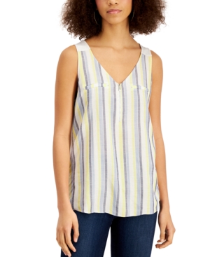 image of Bcx Juniors- Striped Zip-Front Knit-Back Tank Top