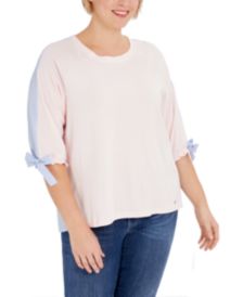 Plus Size Two-Tone Tie-Sleeve Knit Top, Created for Macy's