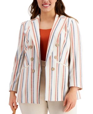 Bar Iii Trendy Plus Size Striped Chambray Blazer Created for Macy's