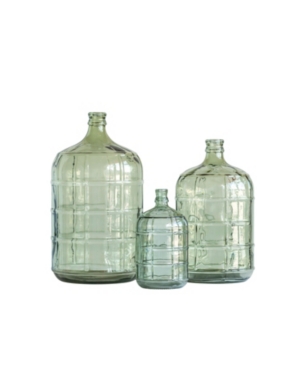 3R STUDIO TRANSPARENT VINTAGE-LIKE REPRODUCTION GLASS BOTTLE WITH EMBOSSED WINDOWPANE DESIGN, GREEN