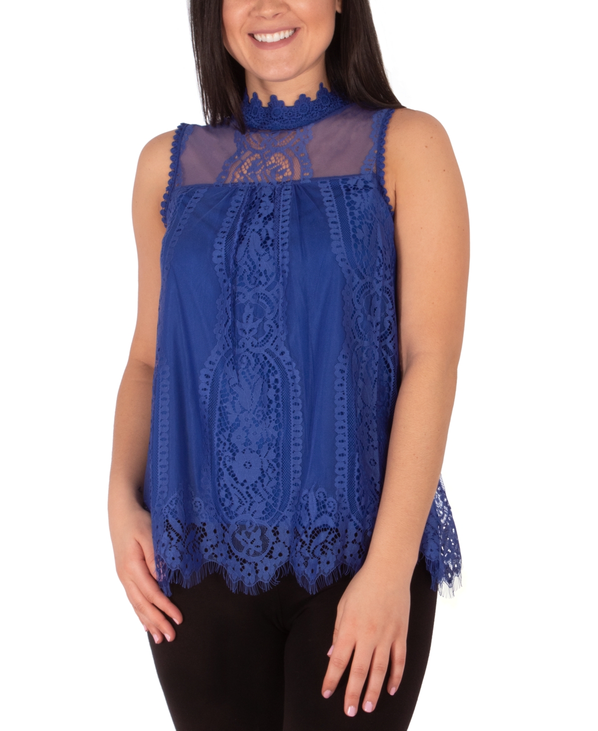 Ny Collection Mock-neck Lace Top In Rose Wood