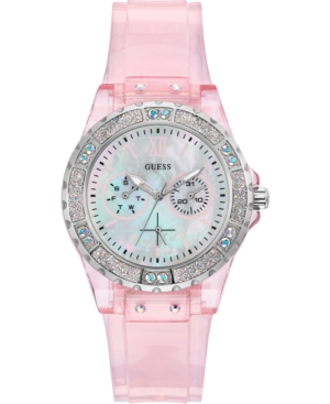 image of Guess Women-s Pink Transparent Silicone Strap Watch 39mm