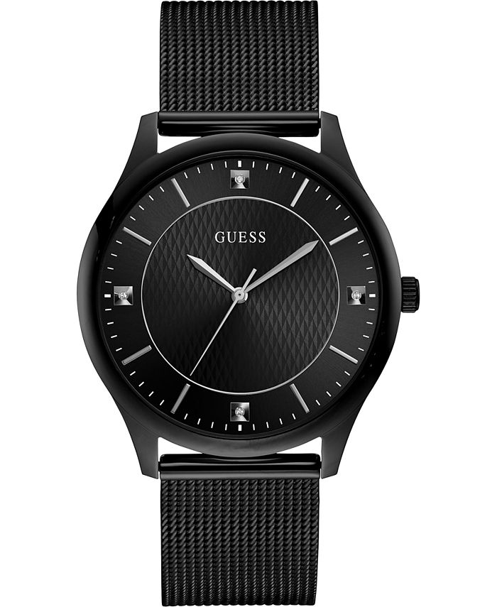 GUESS Men's Diamond-Accent Black Stainless Steel Mesh Bracelet Watch ...