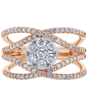 image of Diamond Crossover Cluster Statement Ring (1 ct. t.w.) in 14k White Gold & Rose Gold