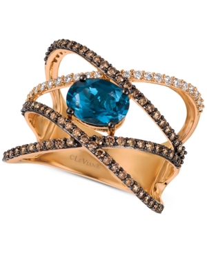 image of Le Vian Deep Sea Blue Topaz (1-3/8 ct. t.w.) & Diamond (5/8 ct. t.w.) Crossover Statement Ring in 14k Rose Gold