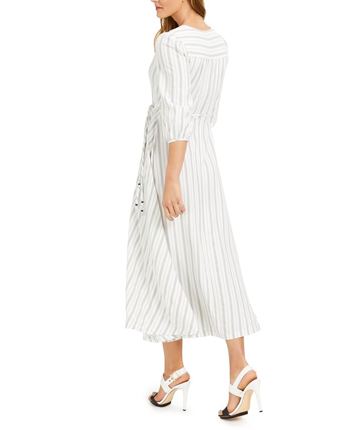 Calvin Klein Striped Faux-Wrap A-Line Dress - Macy's
