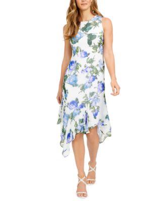 Calvin Klein Floral-Print Asymmetrical-Hem Midi Dress - Macy's