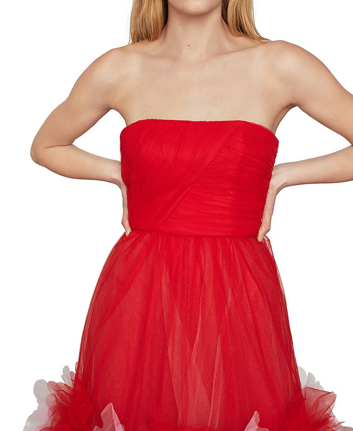 bcbgmaxazria strapless ruffled tulle gown