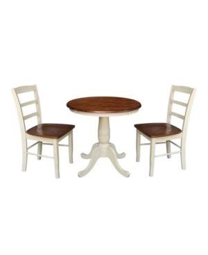 International Concepts 30" Round Top Pedestal Table With 2 Madrid Chairs In Brown
