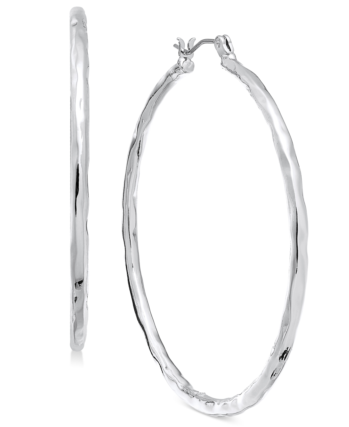 Style & Co Silver-tone Medium Hammered Hoop Earrings, 1.38", Exclusively At Macy's In Silver