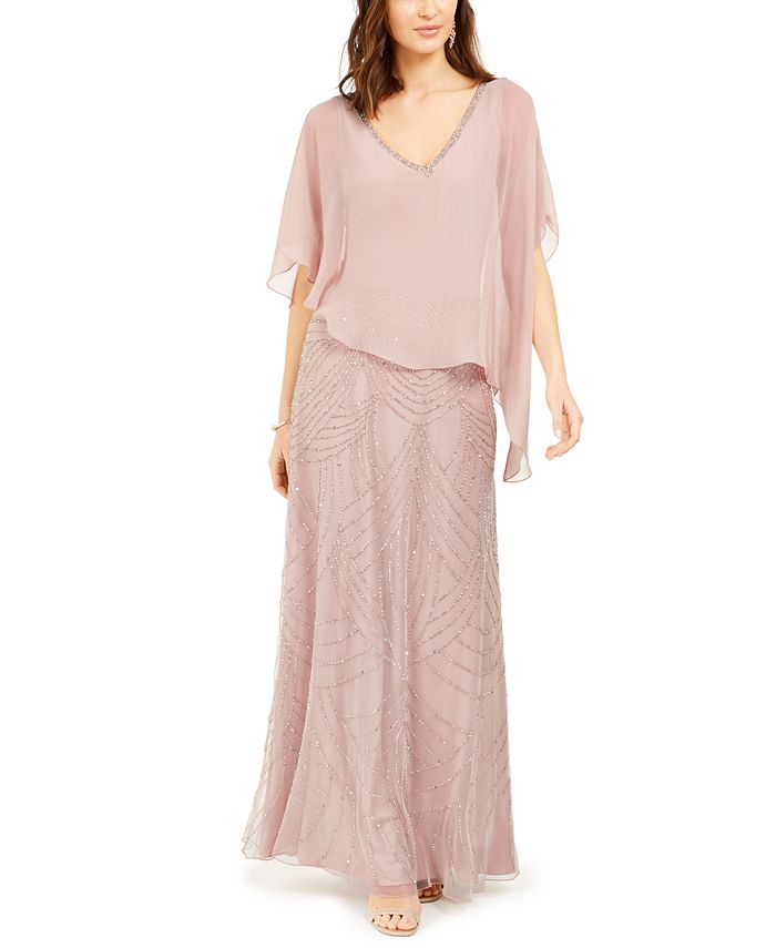 J Kara Embellished Capelet Gown - Macy's